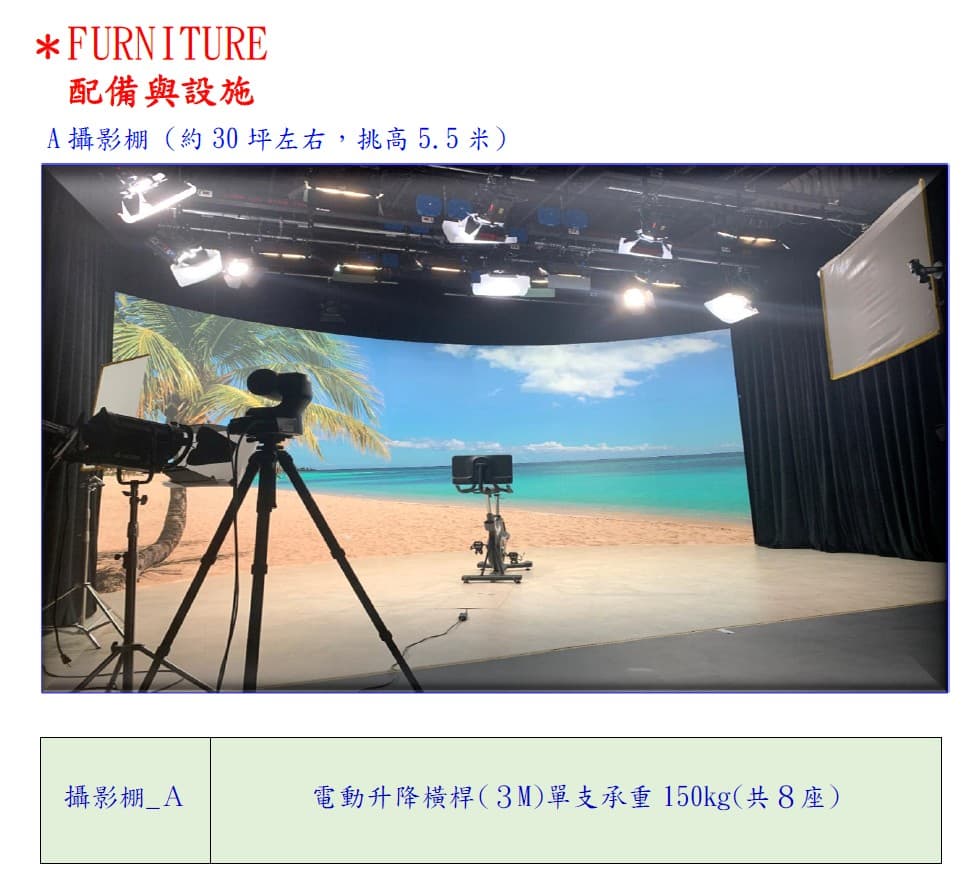 媲美電視台-挑高5.5米多元科技規格設備(A、B區攝影棚出租) cover